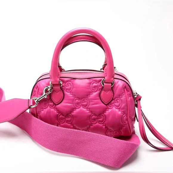 Gucci GG Matelassé Mini Boston 2-way bag in pink nylon and leather - Picture 5 of 16
